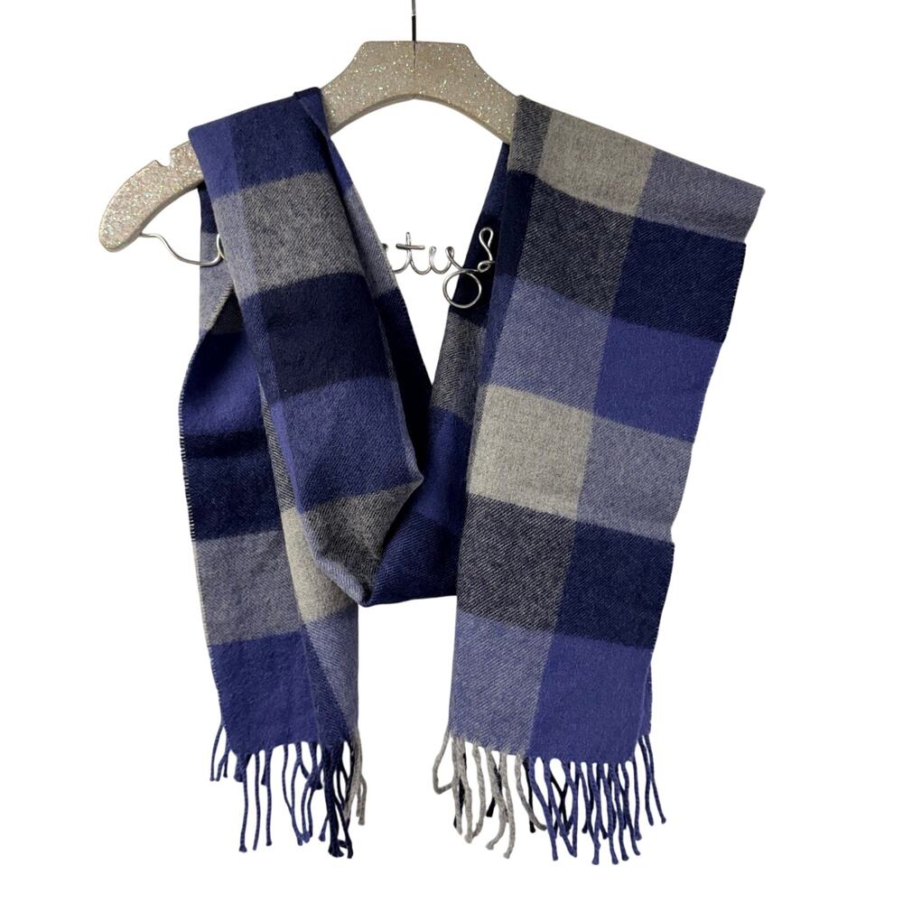 Alpaca Camargo 100% Baby Alpaca Scarf Blue Gray Plaid Check Warm Fuzzy